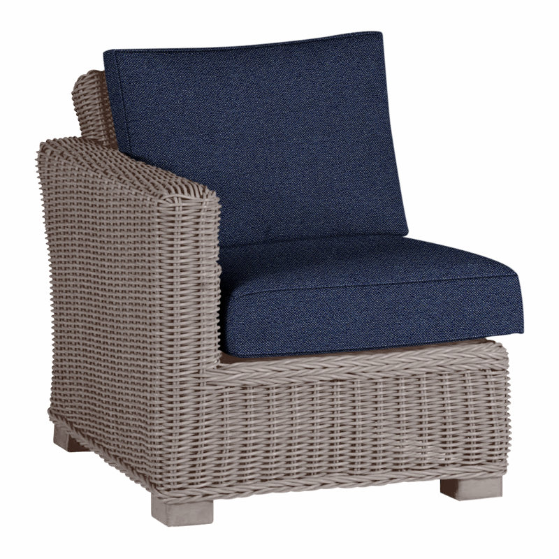 Canapé modulaire d'extérieur en résine tressée rustique N-Dura, Welt, Huître, Indigo Intermix