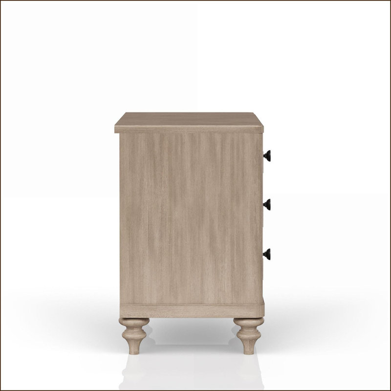 Table de chevet 3 tiroirs à finition sable pour rangement dans la chambre à coucher