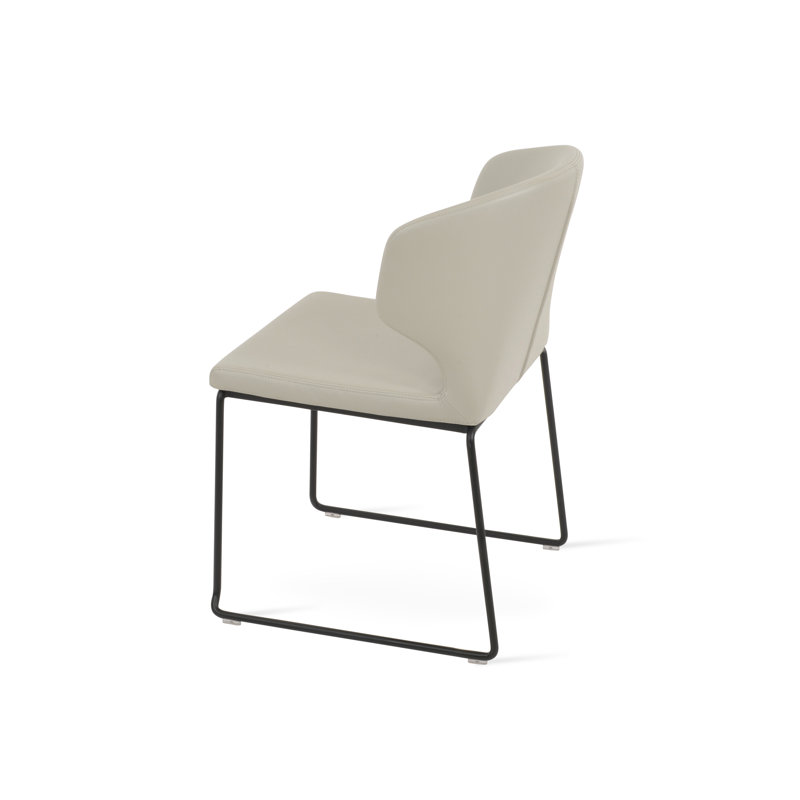 Amed Metal Stackable Dining Chair, Black, Leatherette Light Grey