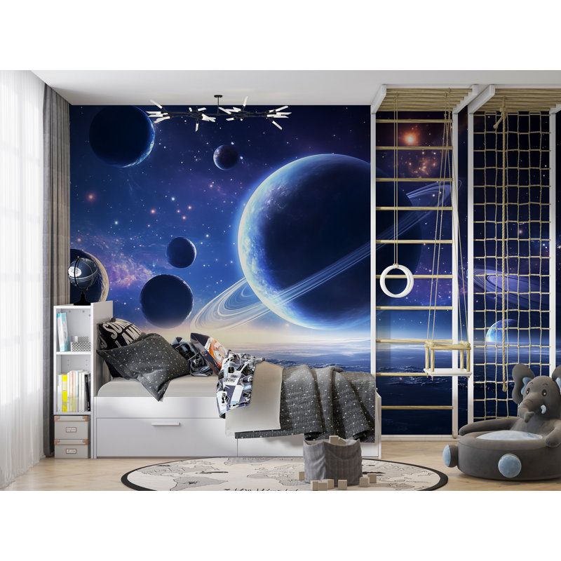 Murale Saturn Planets - Papier peint galaxie pour chambre d'enfant Vn873 (Peel-N-Stick) VN873, L 145 po x l 100 po