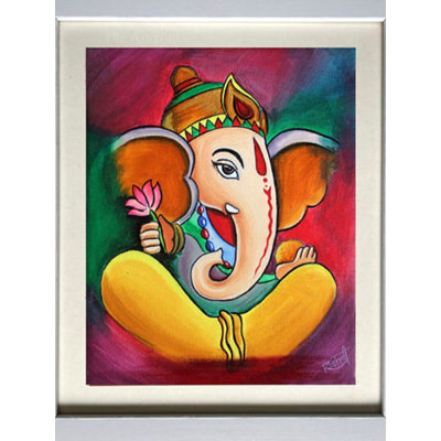 Large Ears Ganesha With Lotus | Acrylic On Canvas | Roshni Jashnani