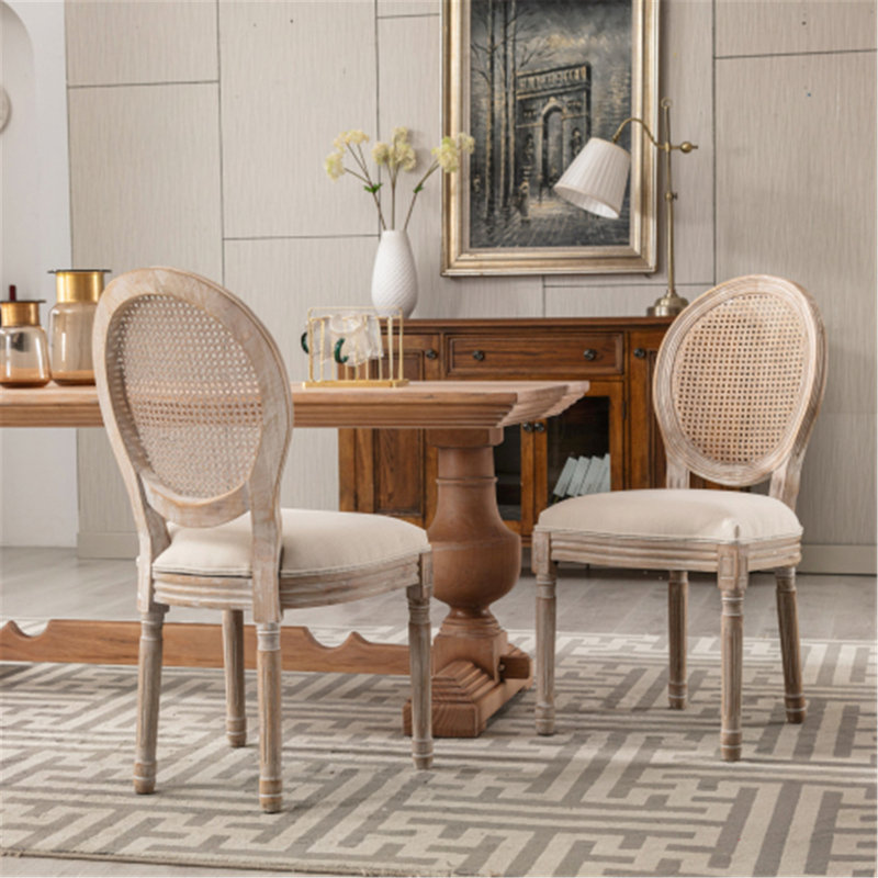 Chaise d'appoint en tissu tapissier à dossier King Louis de couleur beige Rentz
