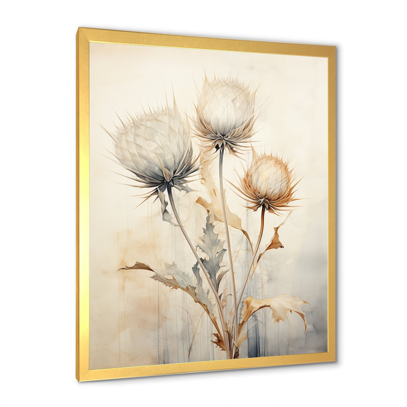 Décoration murale Thistle Mute Beige Beige III - chardon, H 44 po x l 34 po, White Picture Framed