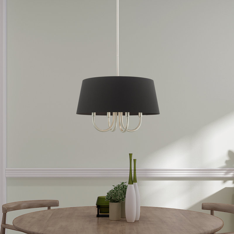 Lustre tambour 4 lumières Barbora, Nickel brossé, Noir
