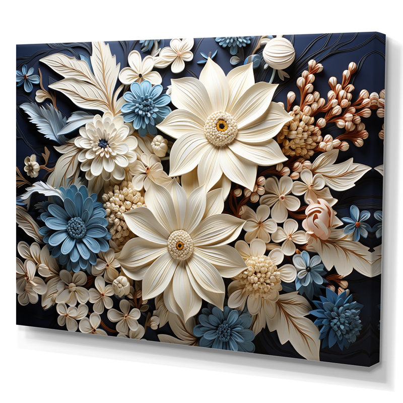«White Blue Wildflowers Natures Tapisserie II», reproduction sur toile, H 16 po x l 32 po x P 1 po, Toile tendue
