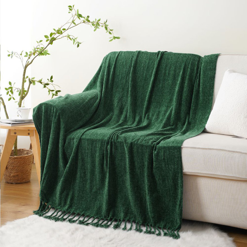 Jeté en velours Chenille, jeté décoratif à franges pour lit 50 po x 60 po, Vert Noël