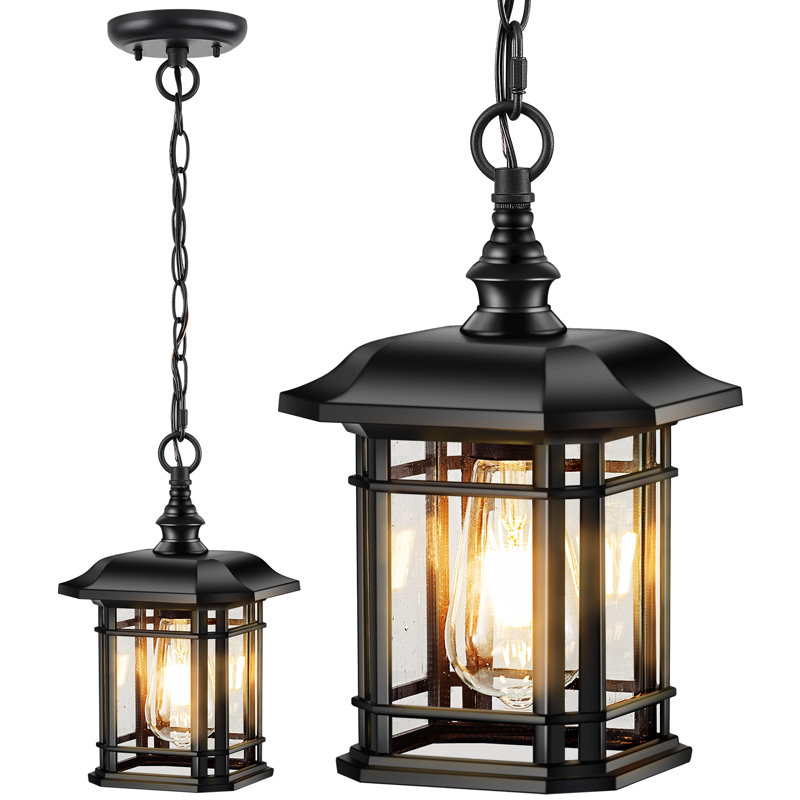 1-Light Adjustable Outdoor Hanging Lantern in Matte Black, Matte Black