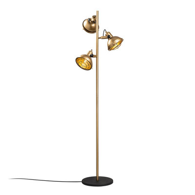 Industrial Floor Lamp, Gold Metal Body, 14.6 x 14.6 x 63.8 Inches | Base Plate Ø11.8 x 0.8 Inches | 3 x E14 Socket (Max 40W), On/Off Switch on Cable | Stylish Lighting for Home & Office Decor, IP20 Rated