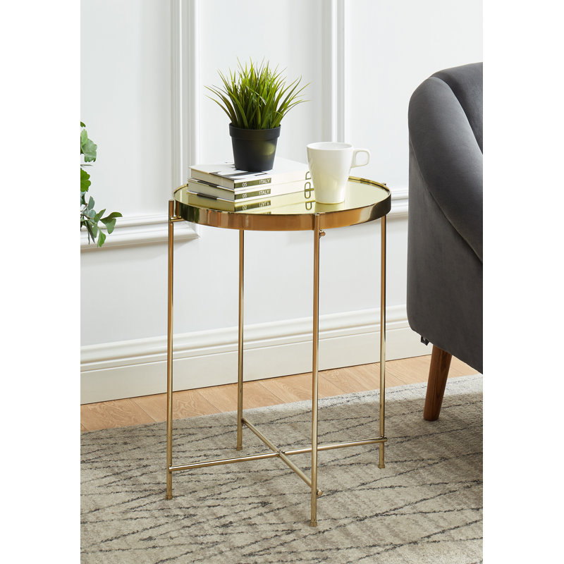 Table de bout avec plateau en verre, Doré