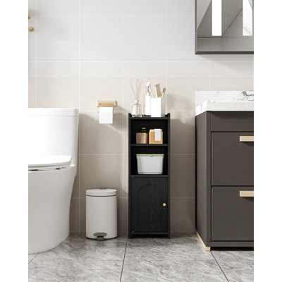 Bathroom Storage Cabinet, Corner Floor Cabinet with Doors and Adjustable Shelf, Narrow Toilet Paper Cabinet, Bathroom Organizer for Small Spaces