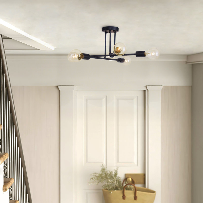 Worley 6-Light 48cm Industrial Sputnik Semi Flush Mount , Black