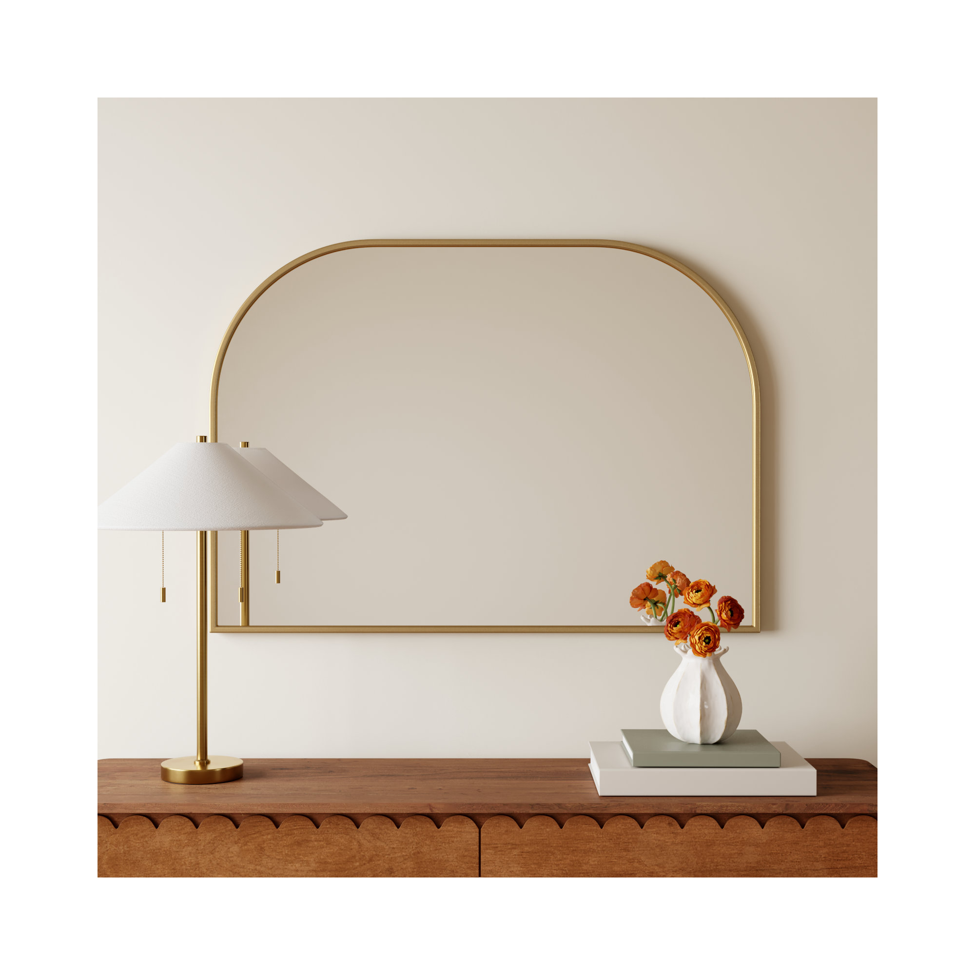 Sabine Metal Wide Arch Wall Mirror, Brass, 30" x 42"