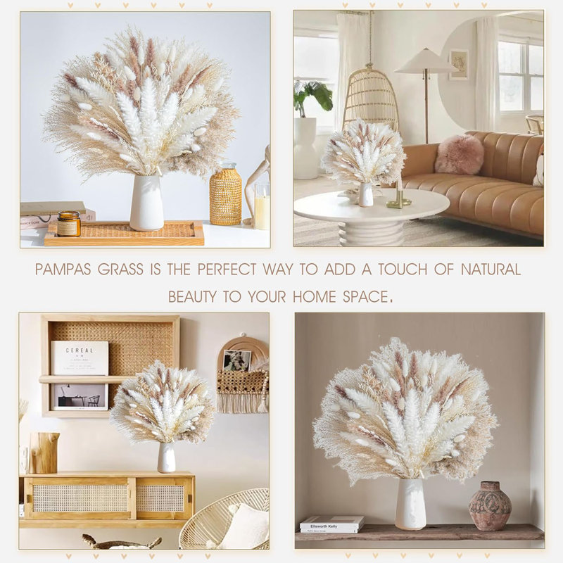 Didadi 96 pièces d'herbe de pampa séchée naturelle, de citrouilles séchées et de fleurs boho pour mariage, arrangements floraux de salon (96 pièces)