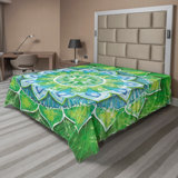 Ambesonne Mandala Top Flat Sheet Leaf Forms Nature Green Blue