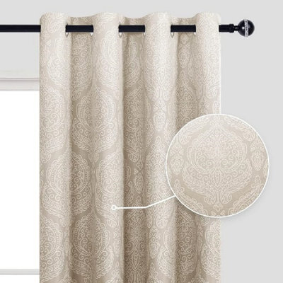 2 Panels Ombre Blackout Curtains for Bedroom - Damask Patterned Thermal Insulated Grommet Curtains, Gradient Window Curtain Panels for Living Room Decoration