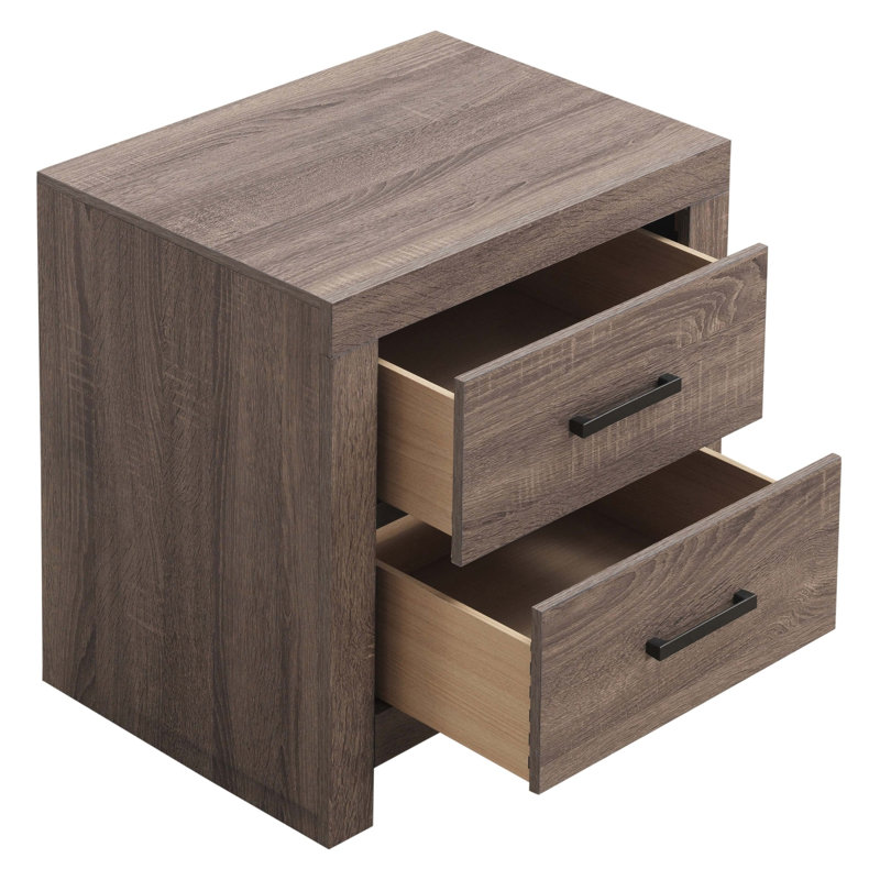 Ensemble de chambre à coucher Kingsley Barrel Oak Queen 3 pièces avec lit plateforme et deux tables de chevet