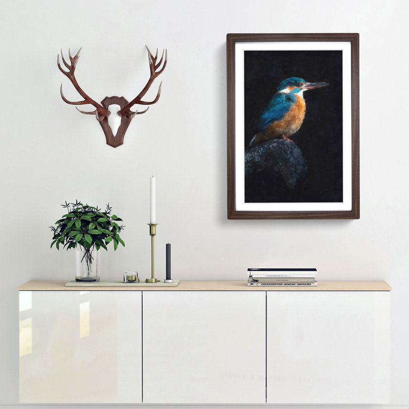 Kingfisher Bird - Picture Frame Painting Print, 63cm H x 45cm W x 2cm D, Walnut Framed