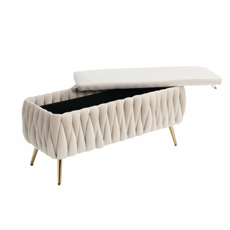 Banc de rangement en velours Jeneca, Beige