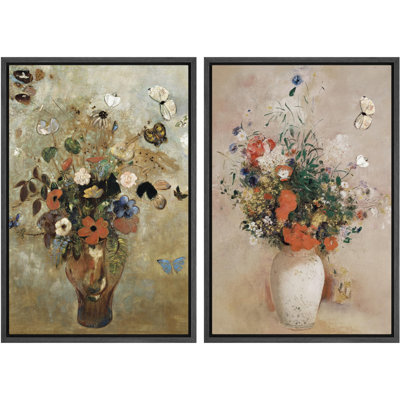 Bouquet de papillons, vase floral fantaisiste, nature sauvage, illustrations, décor rustique