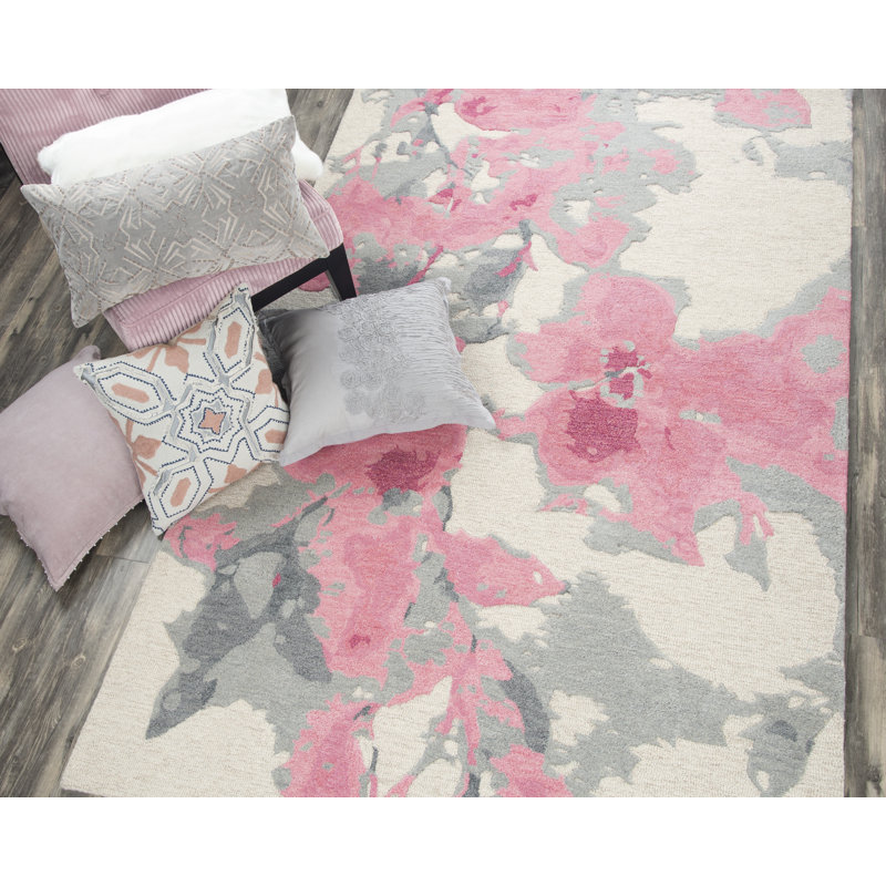 Tapis beige/rose en laine touffeté à la main Prentice, Rectangle 5 pi x 8 pi