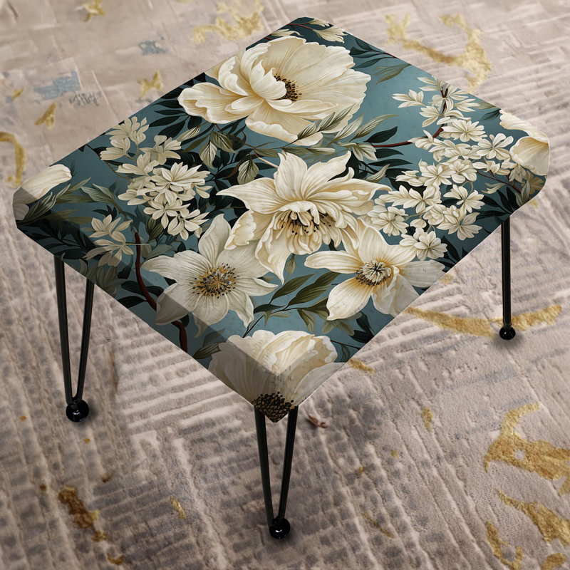 Blanc et bleu délicates fleurs de coquelicots - Repose-pieds rectangulaire floral