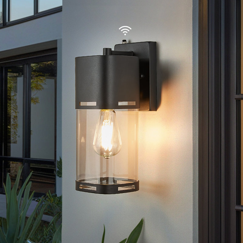 Modern Black Outdoor Wall Sconce With Dusk To Dawn, 12.8" H