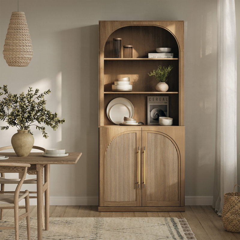 72" Tall Modern Sideboard with 3-Tier Shelves, Camel, Camel
