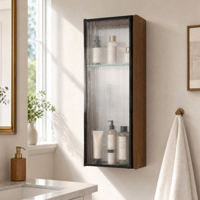 Armoire de salle de bain murale 10 "avec porte en acrylique Reeded, fermeture en douceur, tablette en verre réglable