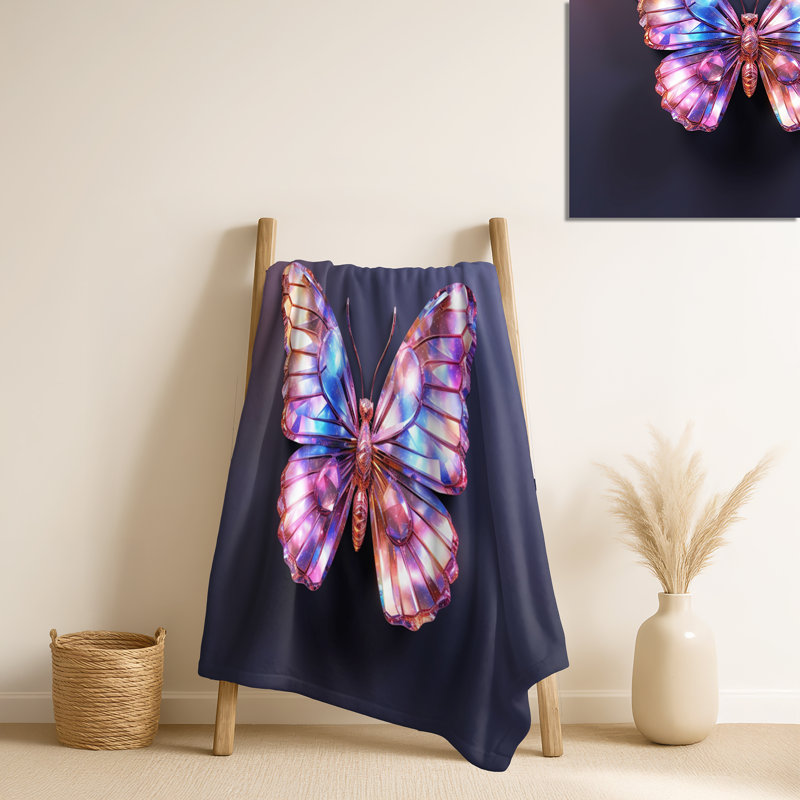 Jeté papillon mauve et rose