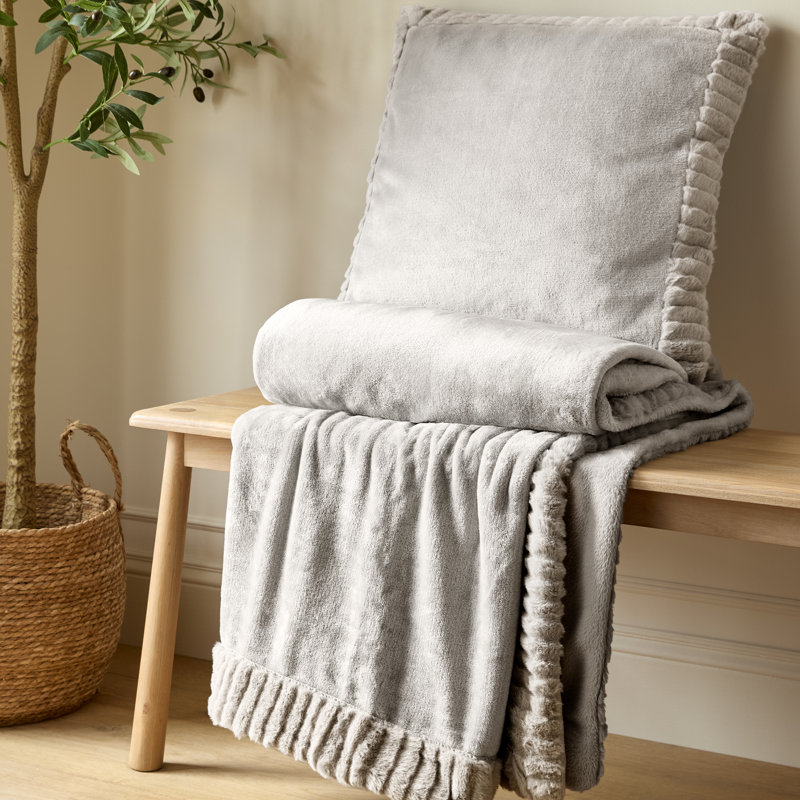 Velvet and Faux Fur 55x55cm Cushion with inner, Polyester, Natural