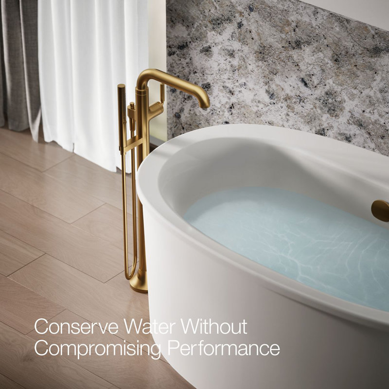 Tone Floor Mounted Clawfoot Tub Faucet, Vibrant Brushed Moderne Brass