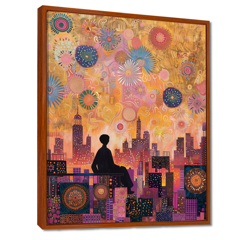 «New Year Fireworks In Big Apple», reproduction d'art murale de New York, Cadre flottant brun, H 44 po x l 34 po