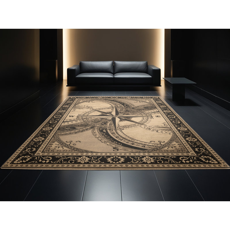 Tapis beige classique lavable à la machine à aimant Patrizius, 7 x 9