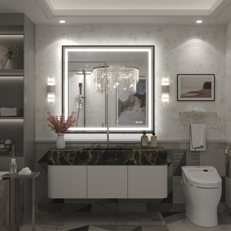 Miroir de salle de bain Molly Framelss, 40 po x 38 po, Noir