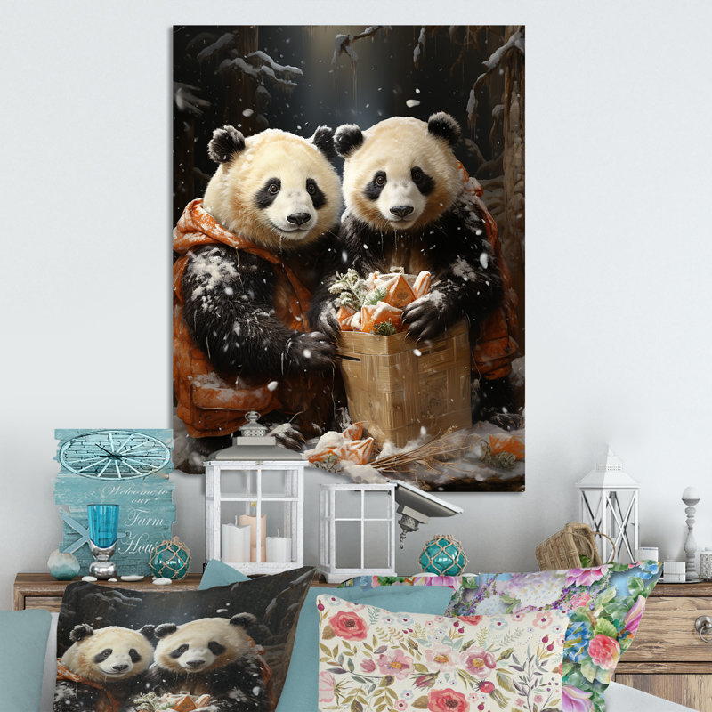 Snowy Bamboo Panda Party - Panda Animal, art mural en métal, H 32 po x l 16 po x P 1 po