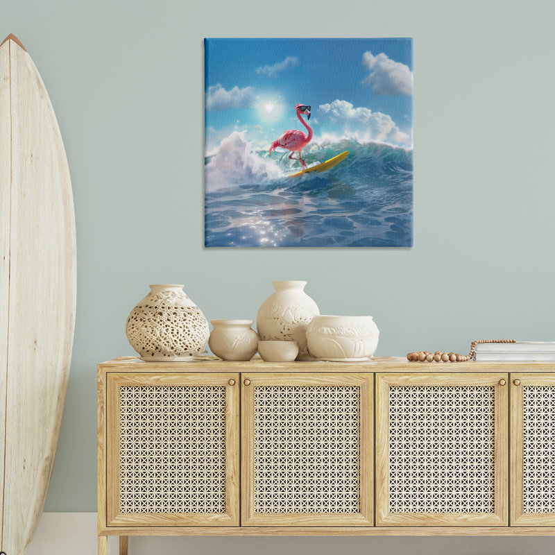 «Flamingo Surfing White Caps» par Jim Baldwin, H 36 po x l 36 po