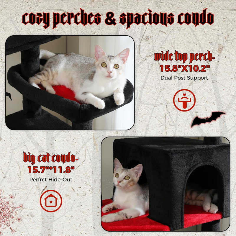 69" Black Sisal Cat Tree Tower with Hammock and Condos