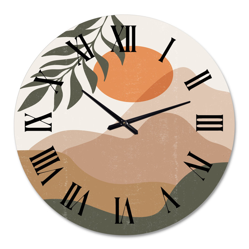 Abstrait lune rouge dans les montagnes aux tons de terre I - horloge murale moderne, Grand