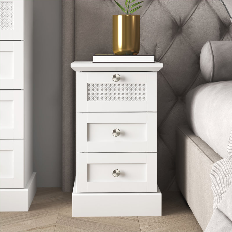 Katalina 3 Drawer Bedside Table, White