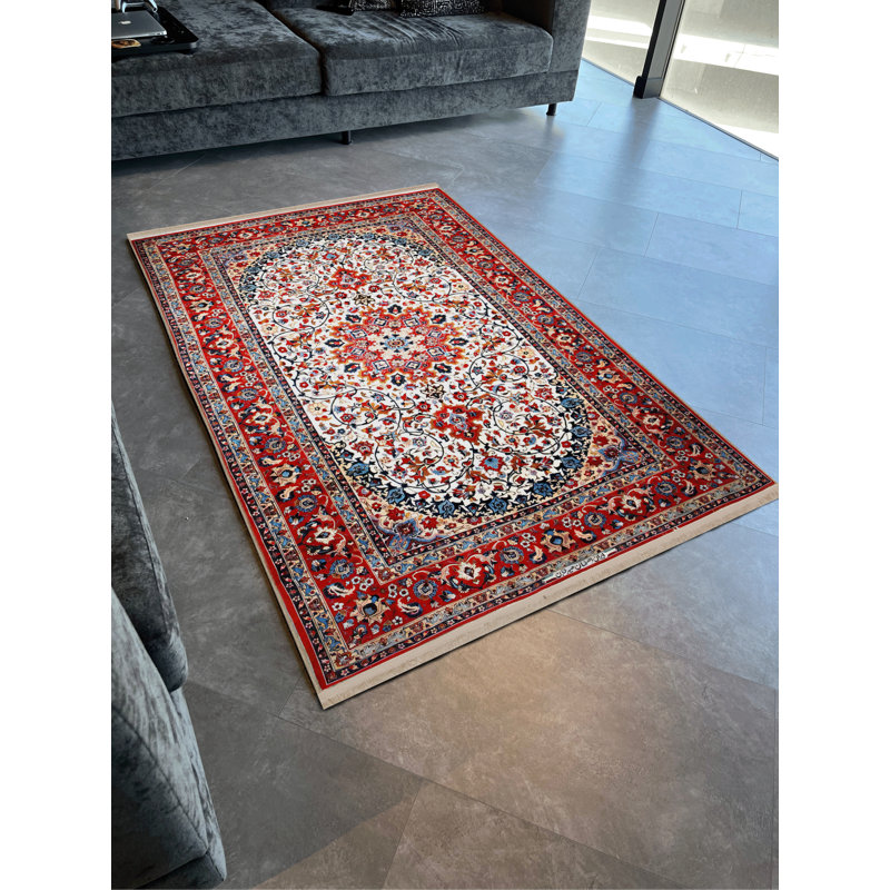 Tapis décoratif multicolore à motif floral frangé, Tapis de couloir 3 pi 3,37 po x 6 pi 6,74 po