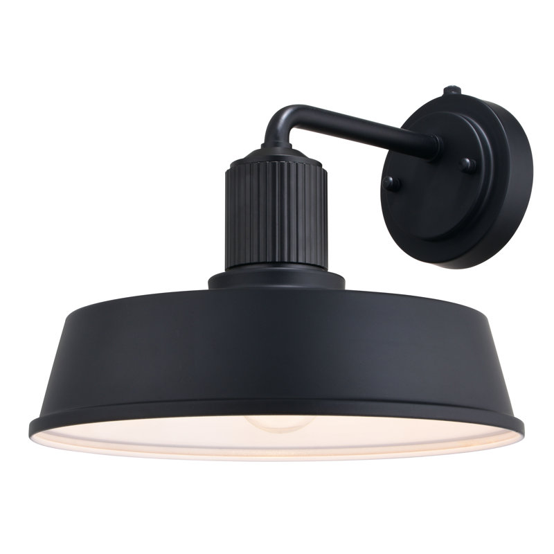 Applique murale industrielle d'extérieur 1 lumière noire et blanche Hammond de 9,75 po H 1 po Hammond, avec abat-jour en acier durable et compatible avec les DEL pour la porte d'entrée de patio ou de garage