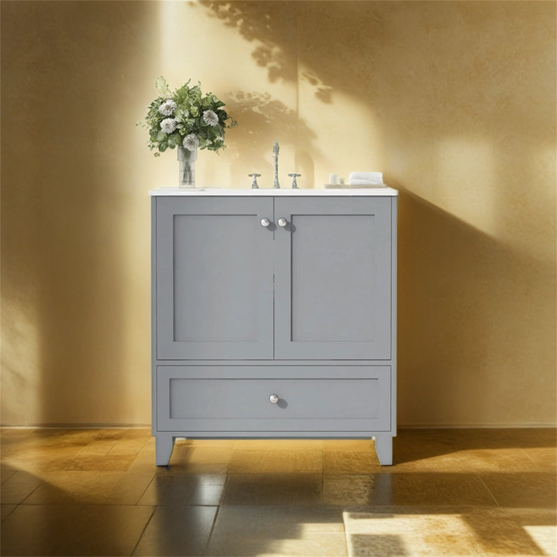 Meuble-lavabo simple 30 po avec plateau en céramique Sayah