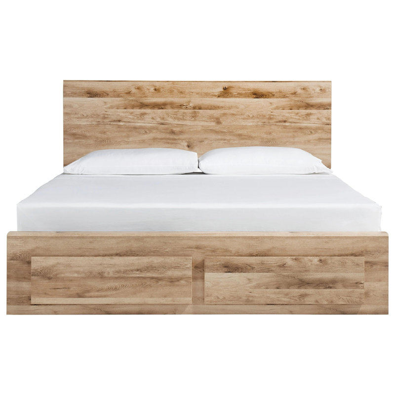 Oma King Panel Bed, 2 Footboard And 2 Side Drawers, Rustic Brown Wood, King