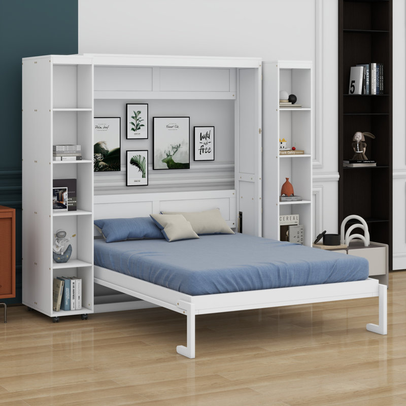 Lit escamotable mural Murphy avec portes de rangement, Blanc
