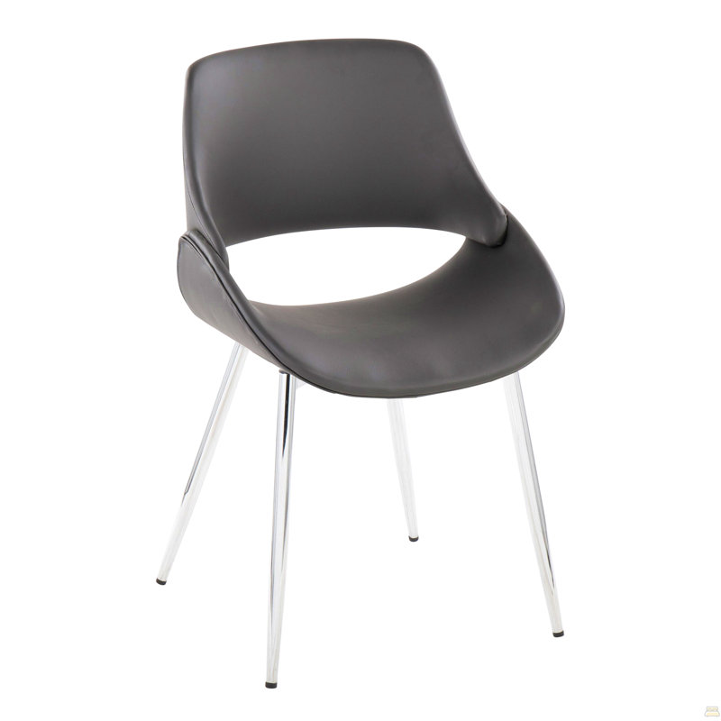 Chaise d'appoint Mid-Century moderne en métal chromé et similicuir gris - ensemble de 2