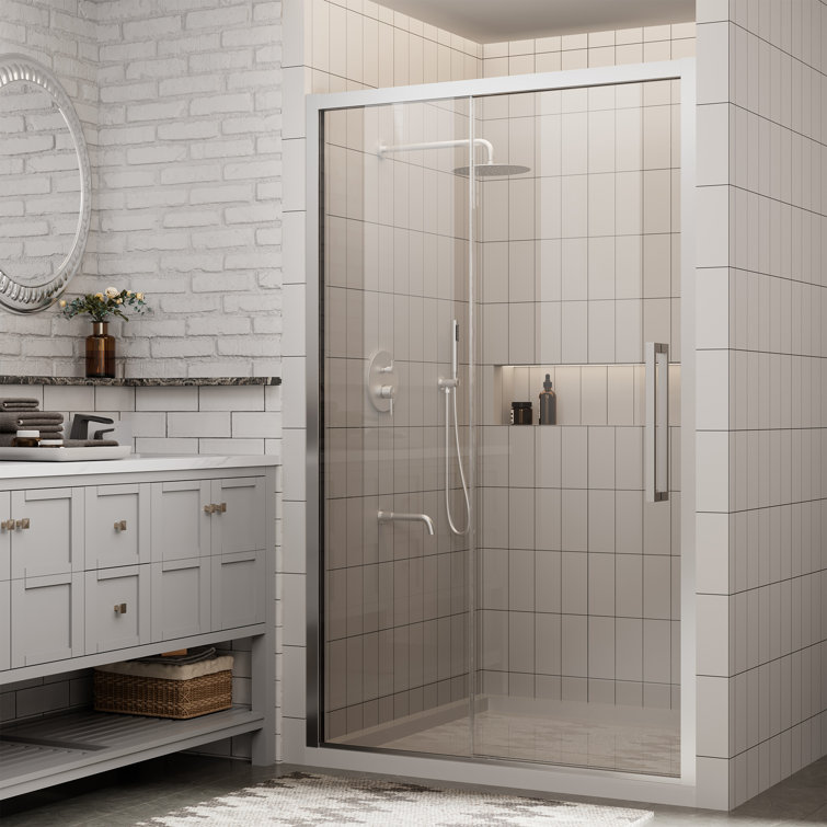 45"-48" W x 76" H Reversible Framed Sliding Shower Door With Soft Close And Clear Tempered Glass