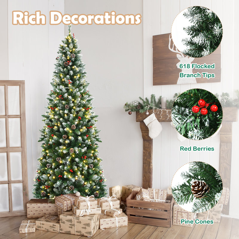 6ft Pre-Lit Snow Flocked Pine Christmas Tree with LED Lights