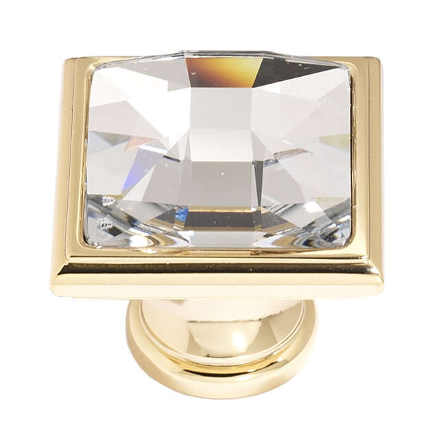 Gold Finish Square Crystal Cabinet Knob with Mounting Hardware