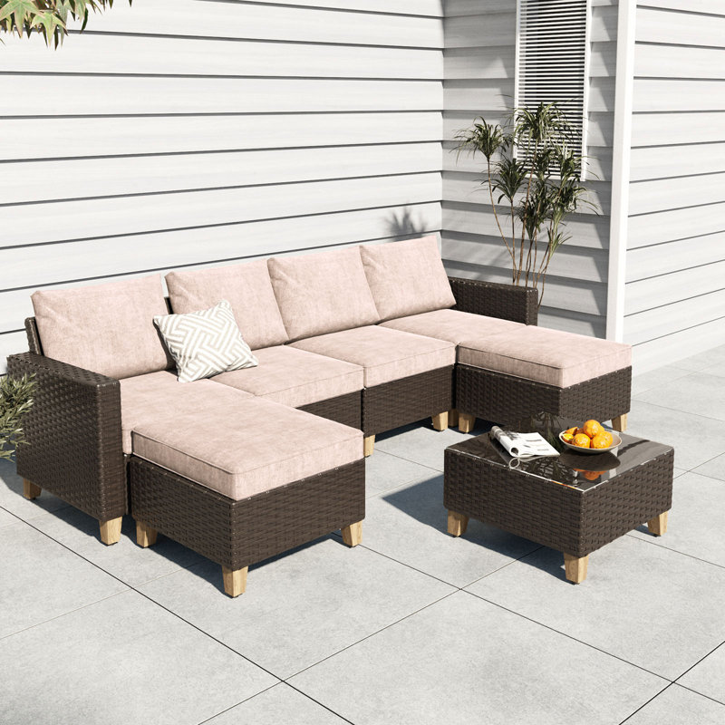 Umeh 6 - Person Patio Conversation Set with Cushions, Beige