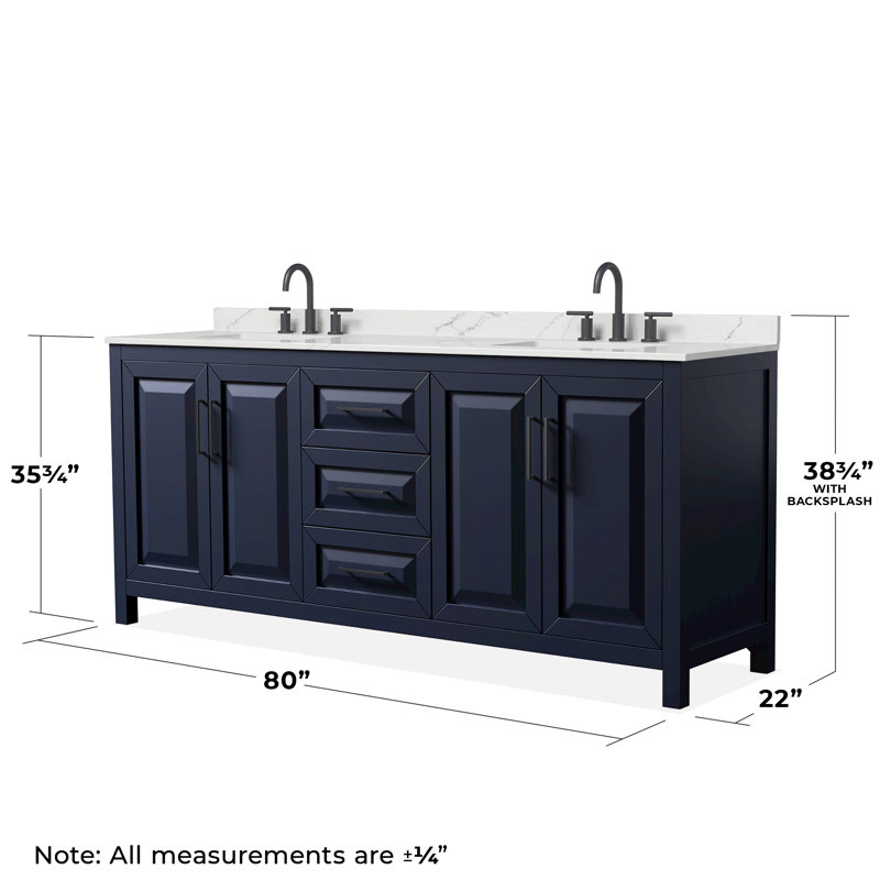 Daria 80'' W Vanity, Blue, Matte Black, Giotto Quartz
